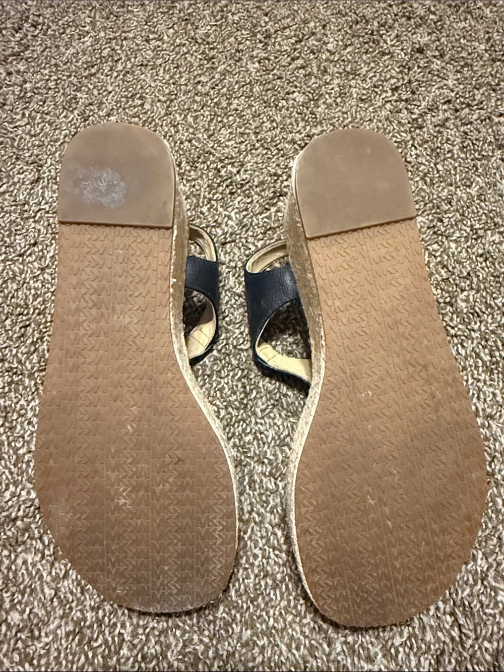 Michael Michael Kors Thong Wedge Espadrille Sandals MK Logo Black Espadrilles 7M